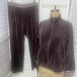 Y2K Danskin Now Women’s Sweatshirt (L) & Jogger Pants (M) Set Brown Velour